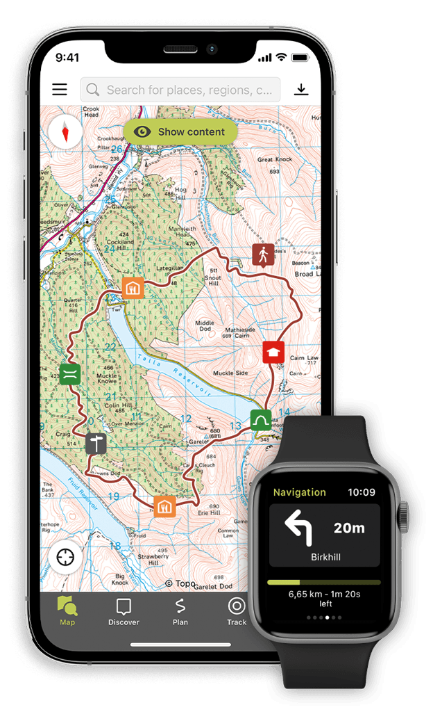 The Outdooractive app on Smartphone and SmartWatch